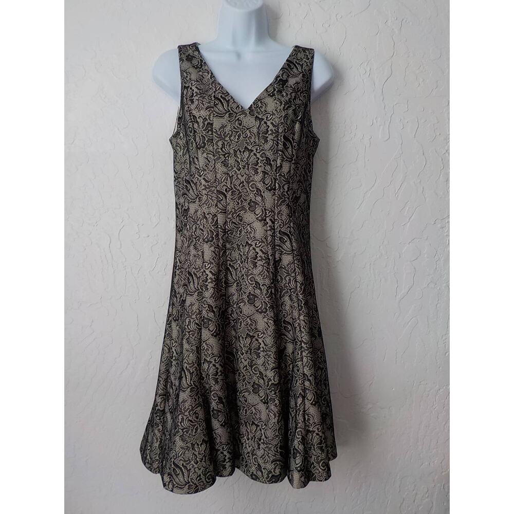 The Limited Beige Black Fit Flare Lace Dress Sleeveless Zip Up Women 6 Lined